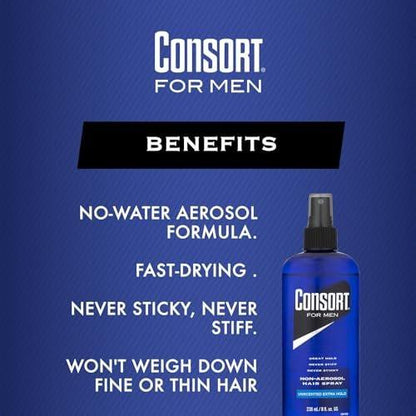 Consort Haarspray für Männer, Extra starker Halt, Duftneutral, Nicht-Aerosol - 8 oz (4er Pack)