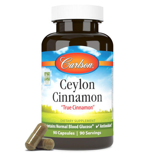 Carlson Ceylon Zimt Kapseln – 500 mg reines Zimtpulver, 90 Kapseln, Nahrungsergänzungsmittel