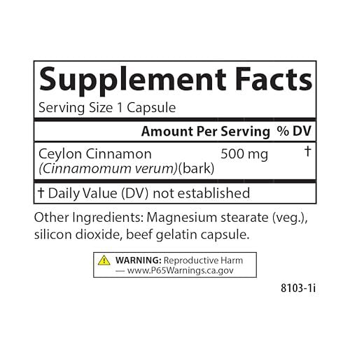 Carlson Ceylon Zimt Kapseln – 500 mg reines Zimtpulver, 90 Kapseln, Nahrungsergänzungsmittel