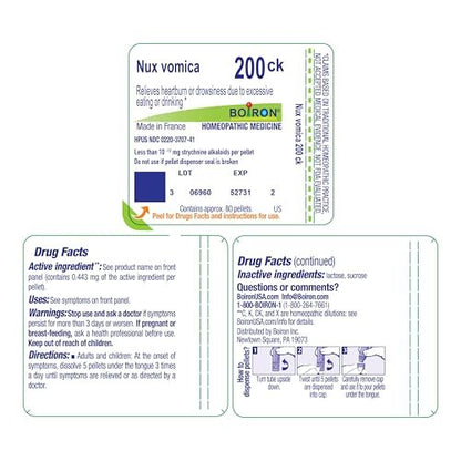 Boiron Nux Vomica 200Ck – 80 Kügelchen bei Sodbrennen und Benommenheit durch übermäßiges Essen oder Trinken