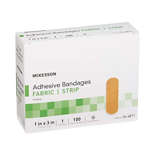 McKesson Pflaster, steril, Stoffstreifen, 1 x 3 Zoll, 100 Stück, 4er-Pack, 400 Stück insgesamt
