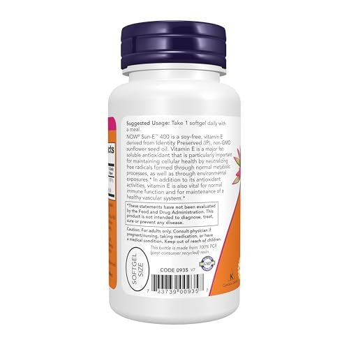 NOW Foods Sun-E™ 400 IE mit d-alpha-Tocopherol aus Non-GMO Sonnenblumenöl, 60 Weichkapseln