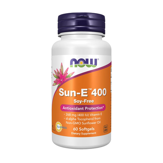 NOW Foods Sun-E™ 400 IE mit d-alpha-Tocopherol aus Non-GMO Sonnenblumenöl, 60 Weichkapseln