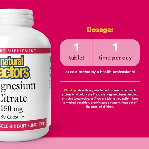 Natural Factors Magnesiumcitrat 150 mg – 180 Kapseln für Muskel- und Herzgesundheit