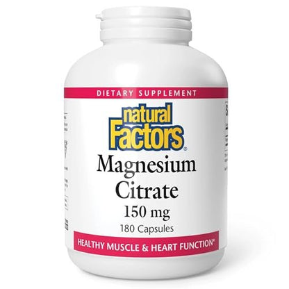 Natural Factors Magnesiumcitrat 150 mg – 180 Kapseln für Muskel- und Herzgesundheit