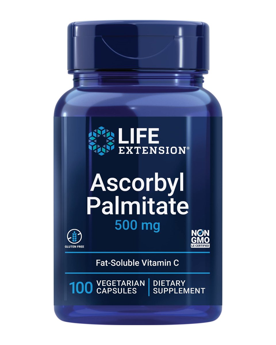 Life Extension Ascorbyl Palmitat 500 mg – Fettlösliches Vitamin C für Immunsystem und Langlebigkeit – Wasserlöslich, glutenfrei, nicht-GVO, vegetarisch – 100 Kapseln