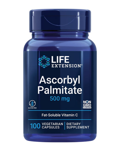 Life Extension Ascorbyl Palmitat 500 mg – Fettlösliches Vitamin C für Immunsystem und Langlebigkeit – Wasserlöslich, glutenfrei, nicht-GVO, vegetarisch – 100 Kapseln