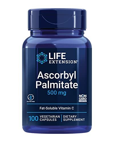 Life Extension Ascorbyl Palmitat 500 mg – Fettlösliches Vitamin C für Immunsystem und Langlebigkeit – Wasserlöslich, glutenfrei, nicht-GVO, vegetarisch – 100 Kapseln