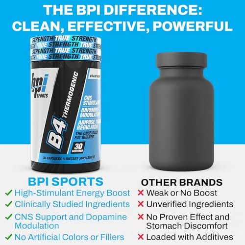 BPI Sports B4 – Extra Starker Natürlicher Fatburner für Männer & Frauen – Keto-freundliche Kapseln zur Gewichtsabnahme & Appetitkontrolle – 30 Portionen – 710 mg