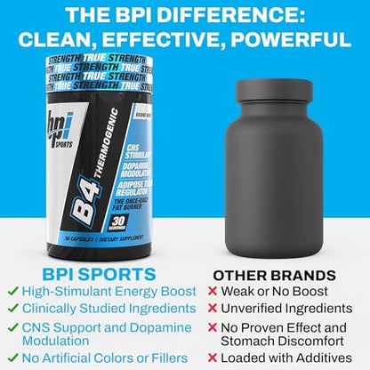 BPI Sports B4 – Extra Starker Natürlicher Fatburner für Männer & Frauen – Keto-freundliche Kapseln zur Gewichtsabnahme & Appetitkontrolle – 30 Portionen – 710 mg