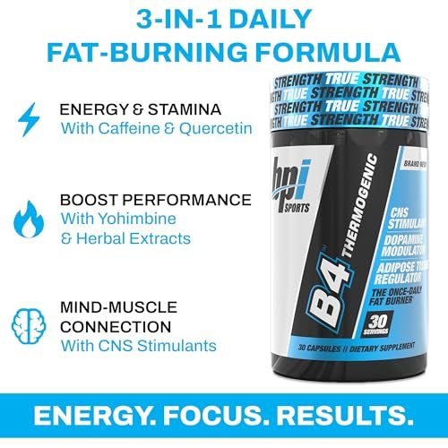 BPI Sports B4 – Extra Starker Natürlicher Fatburner für Männer & Frauen – Keto-freundliche Kapseln zur Gewichtsabnahme & Appetitkontrolle – 30 Portionen – 710 mg