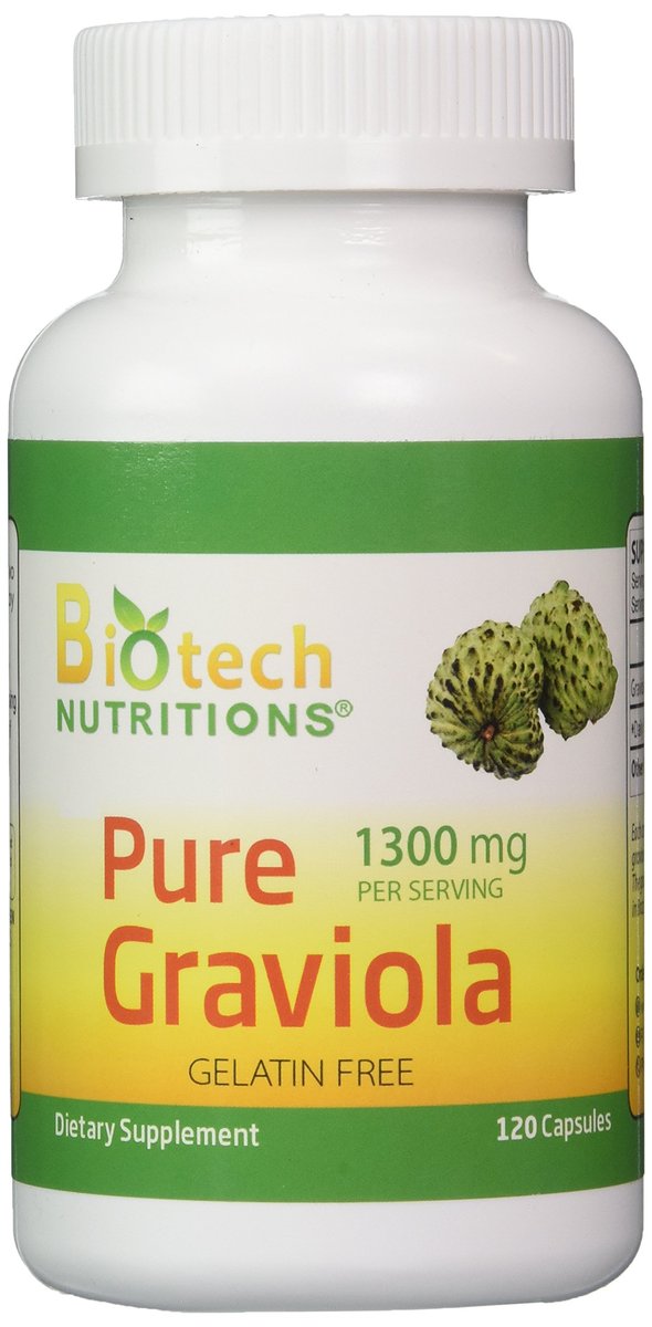 Biotech Nutritions Graviola 100% Reine Graviola 1300 mg pro Portion 120 Kapseln pro Flasche (Annona muricata)