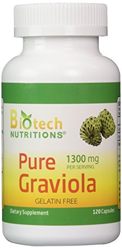 Biotech Nutritions Graviola 100% Reine Graviola 1300 mg pro Portion 120 Kapseln pro Flasche (Annona muricata)