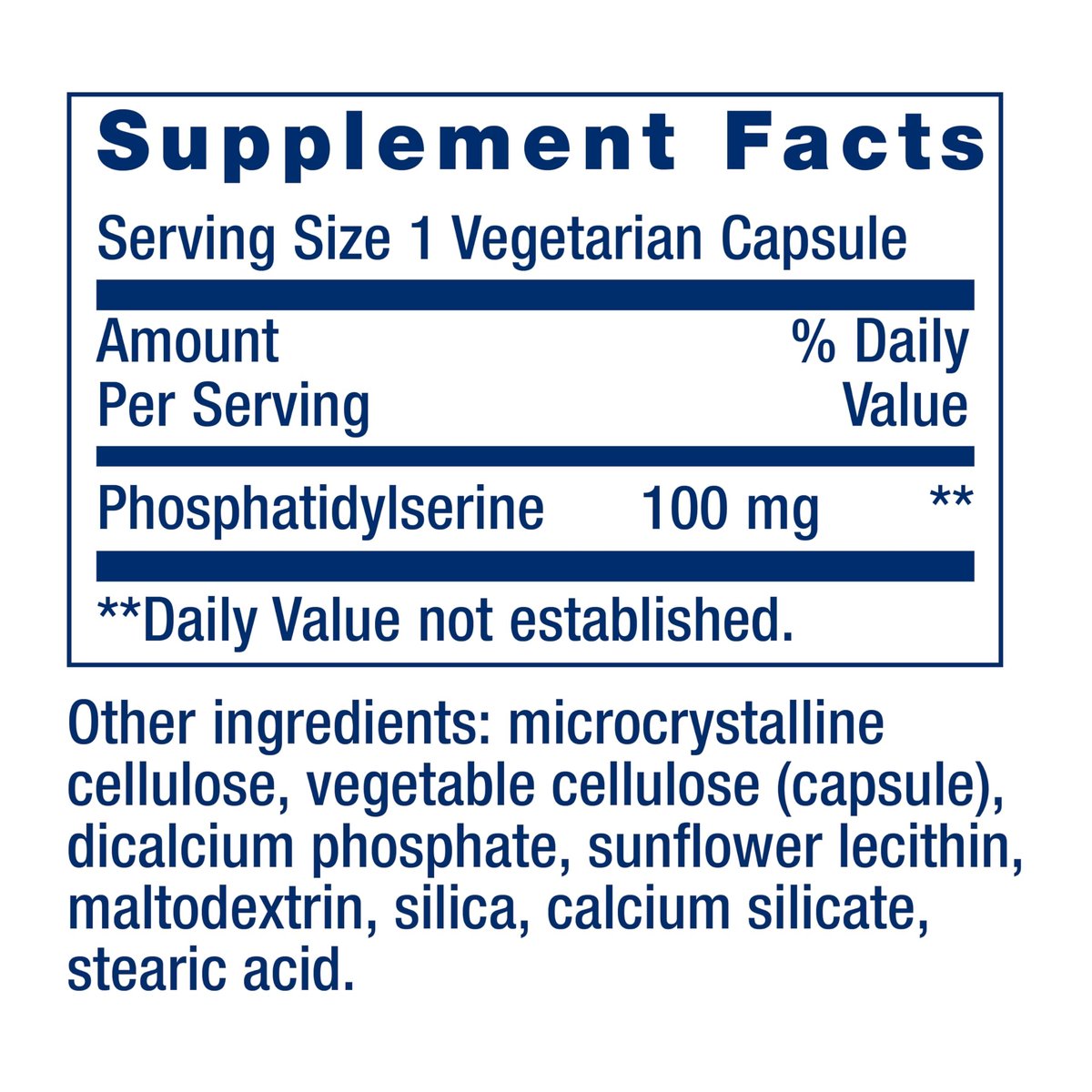 Life Extension PS Kapseln – Phosphatidylserin für kognitive Leistungsfähigkeit, glutenfrei, nicht-GVO, vegetarisch, 100 Kapseln
