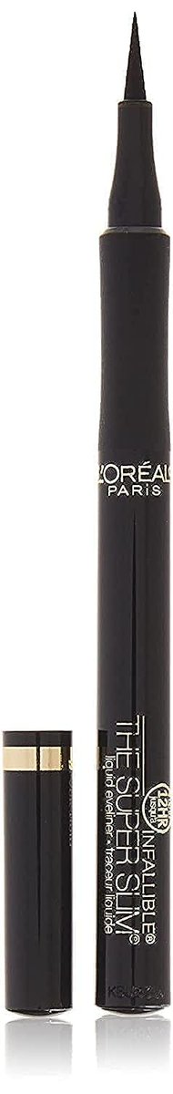 L'Oreal Paris Makeup Infallible Super Slim Langanhaltender Flüssig-Eyeliner, Ultrafeine Filzspitze, Schnelltrocknende Formel, Gleitet Sanft, Schwarz, 1 Stück