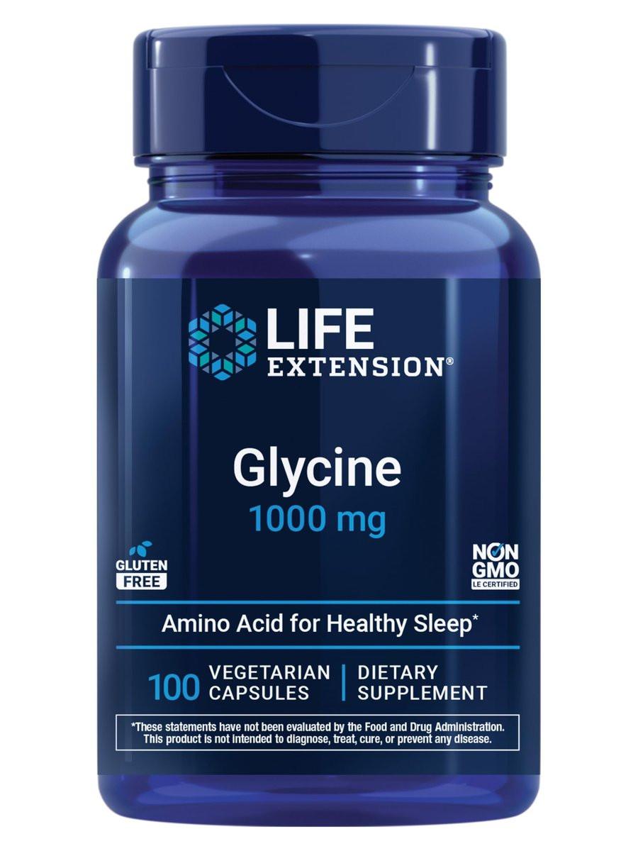 Life Extension Glycin 1000 mg – Aminosäure für gesunden Schlaf, glutenfrei, nicht-GVO, vegetarisch, 100 Kapseln