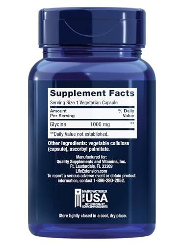 Life Extension Glycin 1000 mg – Aminosäure für gesunden Schlaf, glutenfrei, nicht-GVO, vegetarisch, 100 Kapseln