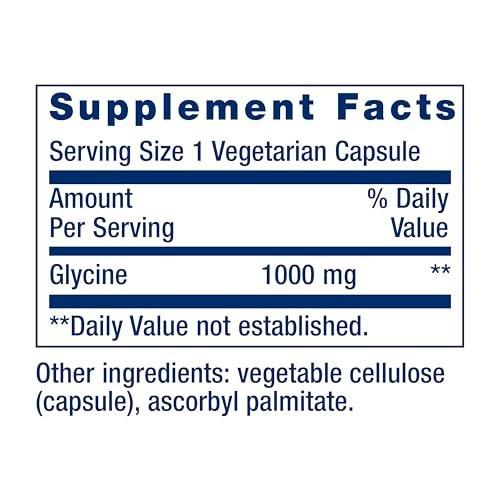 Life Extension Glycin 1000 mg – Aminosäure für gesunden Schlaf, glutenfrei, nicht-GVO, vegetarisch, 100 Kapseln