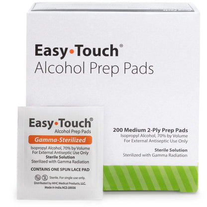 EasyTouch Gamma-Sterilisierte Alkohol-Vorbereitungspads, Box mit 200 Stück