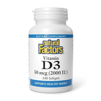 Natural Factors Vitamin D3 2000 IE – 240 Weichkapseln für gesunde Knochen