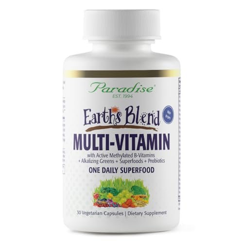 Paradise Herbs Earth's Blend Once Daily Multivitamin ohne Eisen – 48 Bio-Superfoods, Probiotika, Antioxidantien, Vitamine A, B12, C, D, K2, 30 Kapseln