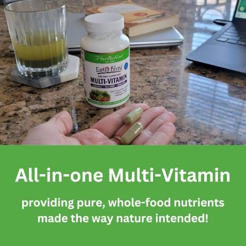 Paradise Herbs Earth's Blend Once Daily Multivitamin ohne Eisen – 48 Bio-Superfoods, Probiotika, Antioxidantien, Vitamine A, B12, C, D, K2, 30 Kapseln