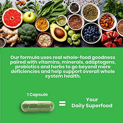 Paradise Herbs Earth's Blend Once Daily Multivitamin ohne Eisen – 48 Bio-Superfoods, Probiotika, Antioxidantien, Vitamine A, B12, C, D, K2, 30 Kapseln