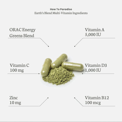 Paradise Herbs Earth's Blend Once Daily Multivitamin ohne Eisen – 48 Bio-Superfoods, Probiotika, Antioxidantien, Vitamine A, B12, C, D, K2, 30 Kapseln
