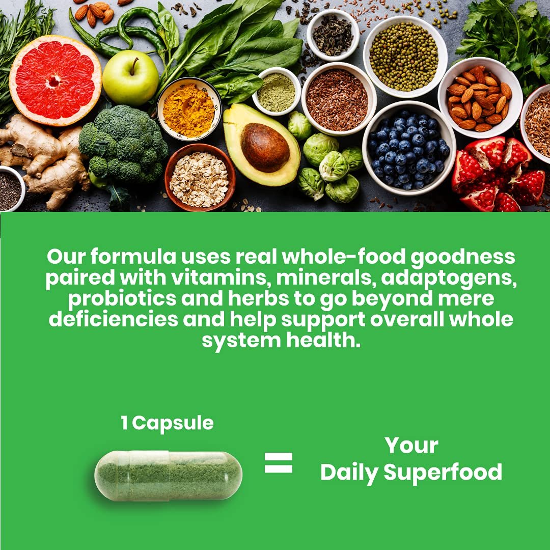 Paradise Herbs Earth's Blend Once Daily Multivitamin ohne Eisen – 48 Bio-Superfoods, Probiotika, Antioxidantien, Vitamine A, B12, C, D, K2, 30 Kapseln