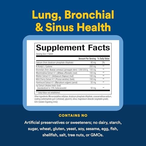 Lungen-, Bronchial- & Sinus-Gesundheit von Natural Factors – Natürliche Unterstützung für Atemwege und leichte Atmung, 45 Tabletten (45 Portionen)