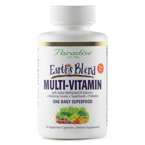 Paradise Herbs Earth's Blend Once Daily Multivitamin mit Eisen, 48 Bio-Superfoods, Probiotika, Antioxidantien, Vitamine A, B12, C, D, K2, tägliches Superfood, 30 Kapseln