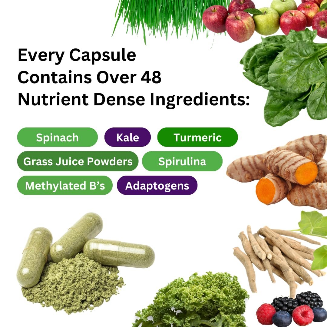 Paradise Herbs Earth's Blend Once Daily Multivitamin mit Eisen, 48 Bio-Superfoods, Probiotika, Antioxidantien, Vitamine A, B12, C, D, K2, tägliches Superfood, 30 Kapseln