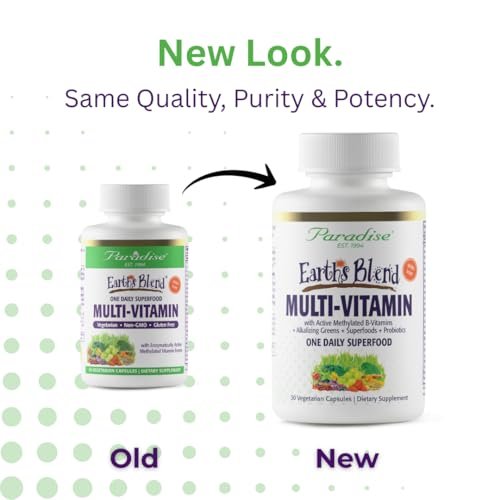 Paradise Herbs Earth's Blend Once Daily Multivitamin mit Eisen, 48 Bio-Superfoods, Probiotika, Antioxidantien, Vitamine A, B12, C, D, K2, tägliches Superfood, 30 Kapseln