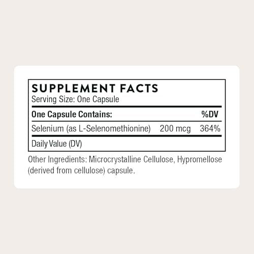 THORNE Selen – 200 mcg Selen Kapseln für Antioxidantien-Unterstützung – Unterstützt Schilddrüsengesundheit, Immunfunktion & gesundes Altern – Drittanbieter-zertifiziert – Gluten-, Milch- & Sojafrei – 60 Kapseln