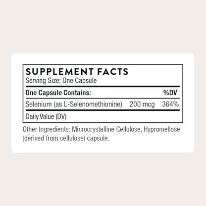 THORNE Selen – 200 mcg Selen Kapseln für Antioxidantien-Unterstützung – Unterstützt Schilddrüsengesundheit, Immunfunktion & gesundes Altern – Drittanbieter-zertifiziert – Gluten-, Milch- & Sojafrei – 60 Kapseln