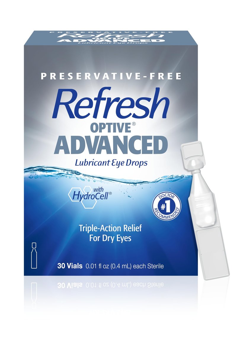 Refresh Optive Advanced Befeuchtende Augentropfen für trockene Augen, konservierungsmittelfrei, 0,01 Fl Oz Einzeldosisbehälter, 30 Stück