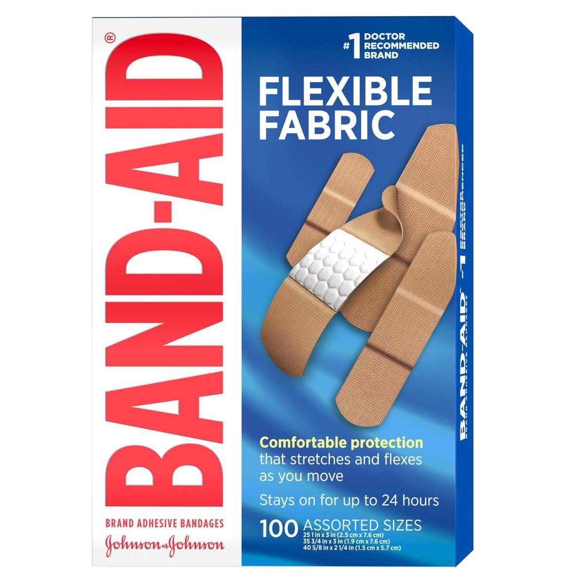 BAND-AID Flexible Fabric Pflaster, Steriler Wundschutz für kleine Schnitte, Schrammen & Verbrennungen, Erste-Hilfe-Set-Essential, lustige Tie-Dye-Designs, verschiedene Größen, 100 Stück