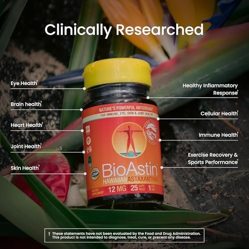 Nutrex Hawaii BioAstin Hawaiian Astaxanthin - 12mg Hochpotenz, 25 Weichkapseln - Antioxidans für Haut & Immunsystem - Premium Mikroalgen aus Kona, Hawaii - Non-GMO & Glutenfrei