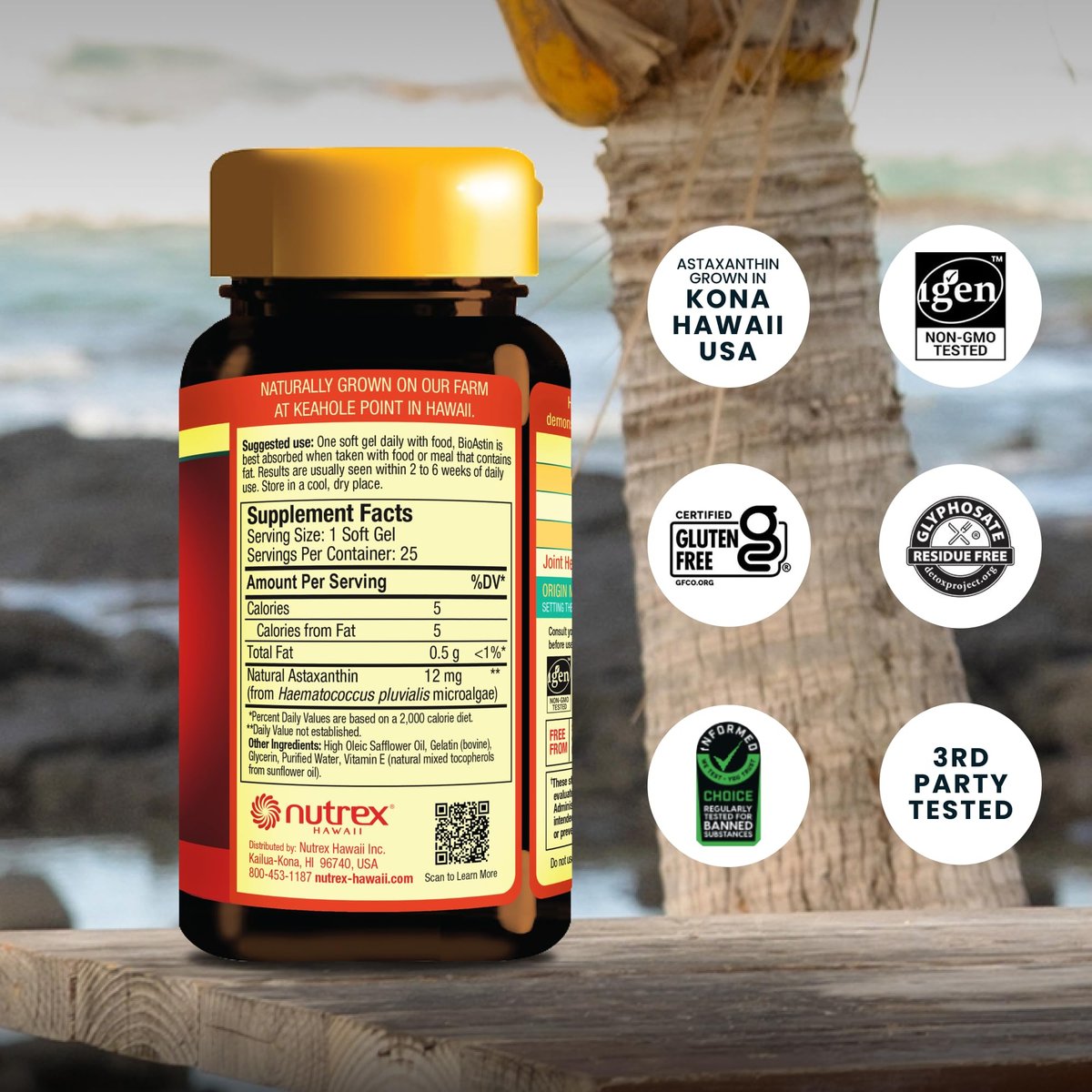Nutrex Hawaii BioAstin Hawaiian Astaxanthin - 12mg Hochpotenz, 25 Weichkapseln - Antioxidans für Haut & Immunsystem - Premium Mikroalgen aus Kona, Hawaii - Non-GMO & Glutenfrei