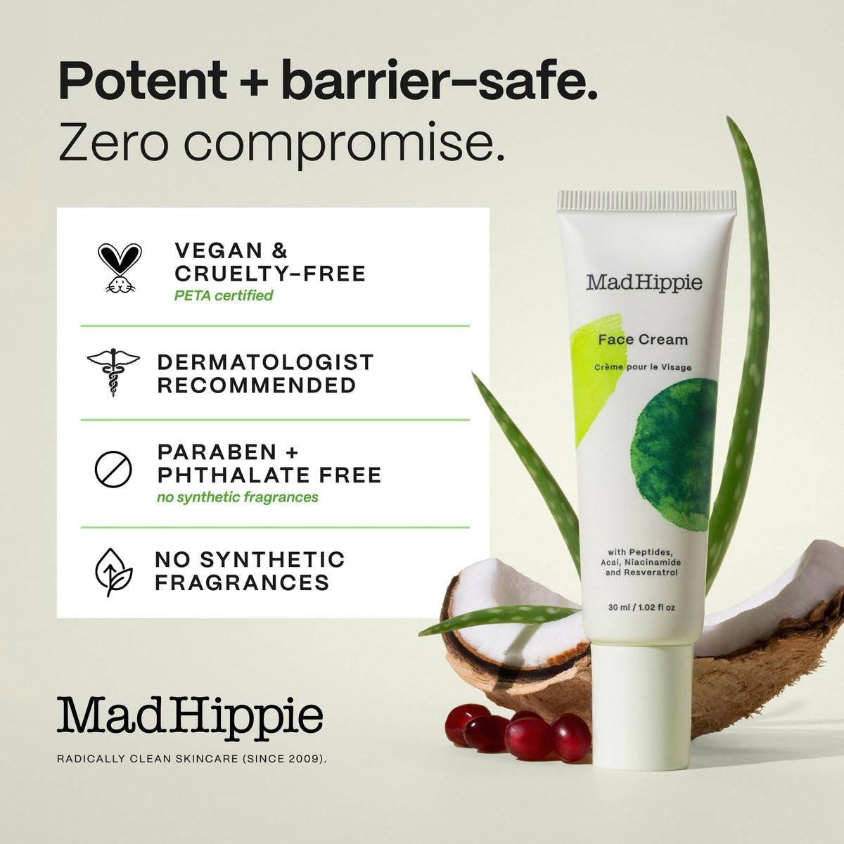 Mad Hippie Gesichtscreme – Anti-Aging Feuchtigkeitscreme & Hautstraffende Creme mit Niacinamid, Peptiden und Arganöl 30 ml