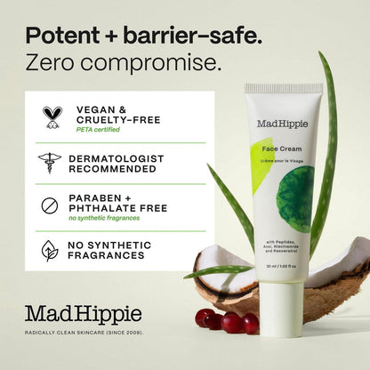 Mad Hippie Gesichtscreme – Anti-Aging Feuchtigkeitscreme & Hautstraffende Creme mit Niacinamid, Peptiden und Arganöl 30 ml