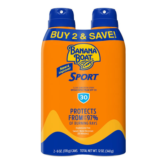 Banana Boat Sport Ultra SPF 30 Sonnenspray | Wasserfestes Sonnenspray ohne Oxybenzon, 2er-Pack mit 177 ml pro Flasche