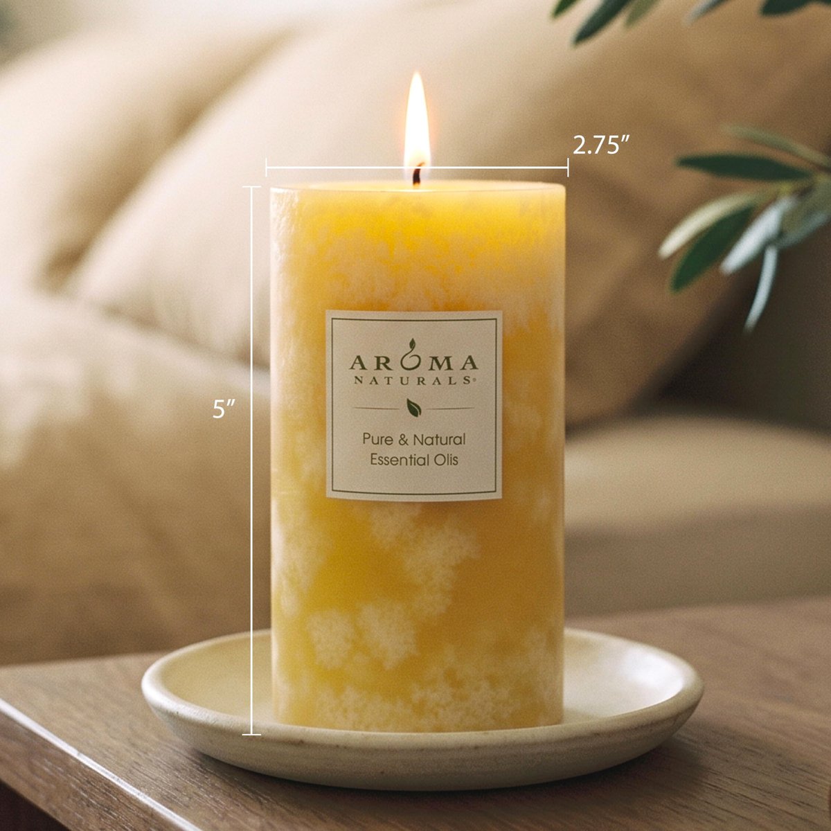 Aroma Naturals Duftkerze Orange & Lemongrass – Gelbe Säulenkerze 2,75 x 5 Zoll für stimmungsvolle Ambiance