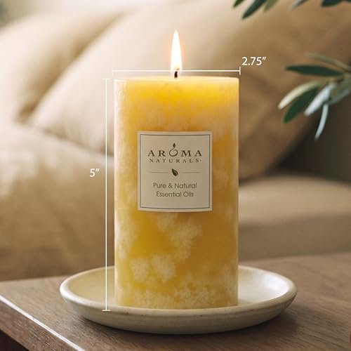 Aroma Naturals Duftkerze Orange & Lemongrass – Gelbe Säulenkerze 2,75 x 5 Zoll für stimmungsvolle Ambiance