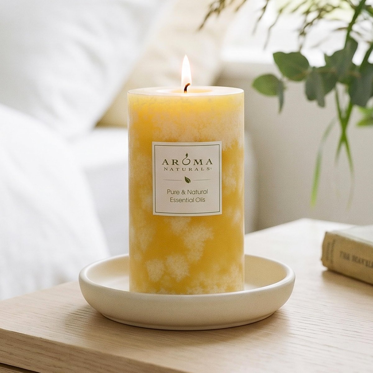 Aroma Naturals Duftkerze Orange & Lemongrass – Gelbe Säulenkerze 2,75 x 5 Zoll für stimmungsvolle Ambiance