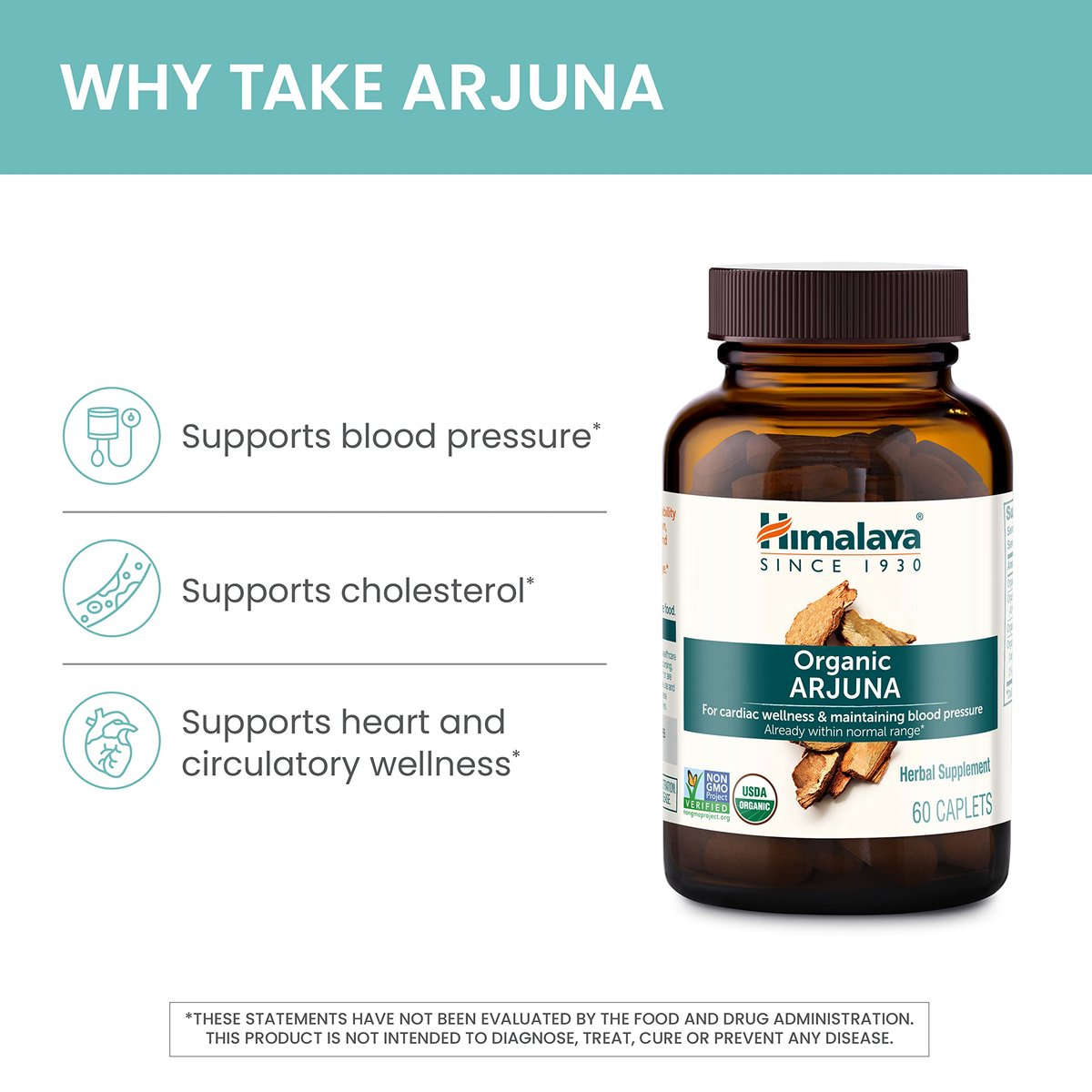 Himalaya Bio Arjuna, 60-Tage-Vorrat - Pflanzliches Nahrungsergänzungsmittel zur Unterstützung der Herzgesundheit und eines normalen Blutdrucks - USDA Bio, Vegan, Nicht-GVO, Glutenfrei, 700 mg, 60 Kapseln