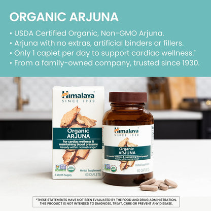 Himalaya Bio Arjuna, 60-Tage-Vorrat - Pflanzliches Nahrungsergänzungsmittel zur Unterstützung der Herzgesundheit und eines normalen Blutdrucks - USDA Bio, Vegan, Nicht-GVO, Glutenfrei, 700 mg, 60 Kapseln