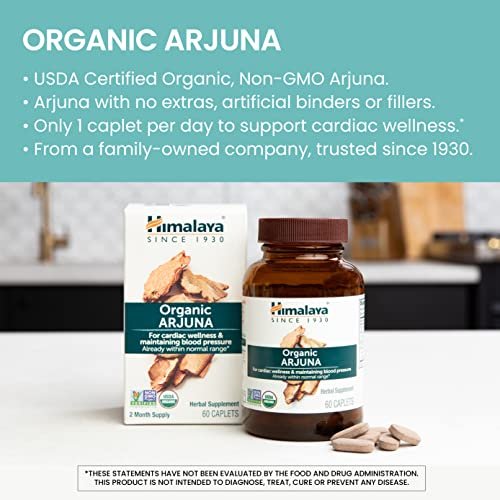 Himalaya Bio Arjuna, 60-Tage-Vorrat - Pflanzliches Nahrungsergänzungsmittel zur Unterstützung der Herzgesundheit und eines normalen Blutdrucks - USDA Bio, Vegan, Nicht-GVO, Glutenfrei, 700 mg, 60 Kapseln