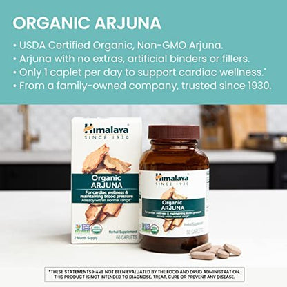 Himalaya Bio Arjuna, 60-Tage-Vorrat - Pflanzliches Nahrungsergänzungsmittel zur Unterstützung der Herzgesundheit und eines normalen Blutdrucks - USDA Bio, Vegan, Nicht-GVO, Glutenfrei, 700 mg, 60 Kapseln