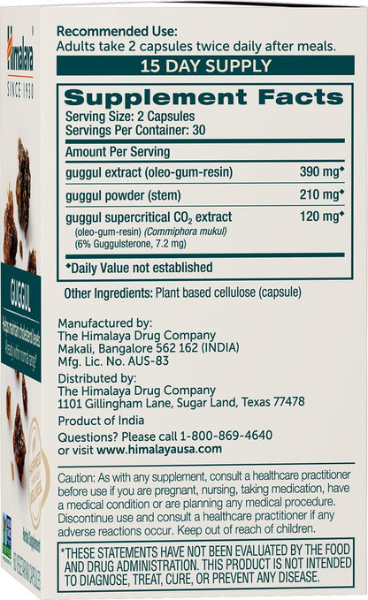 Himalaya Guggul – Pflanzliche Leberunterstützung für Leberreinigung, Cholesterin, HDL & LDL – Vegan, Nicht-GVO, Glutenfrei, 720 mg, 60 Kapseln